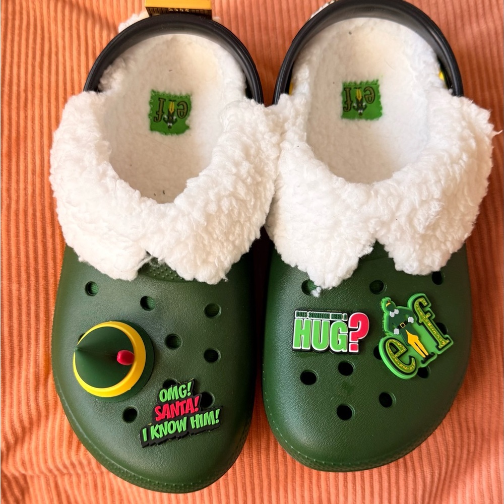 CROCS Green Kids One Piece Shoes with Elf Christmas